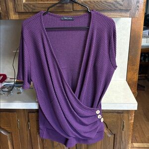 Iliad USA Ribbed Knit Short Sleeve Top in purple